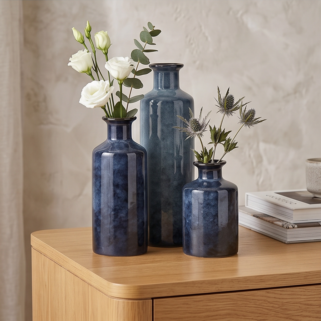 Indigo Trio Ceramic Vase Set - VS05